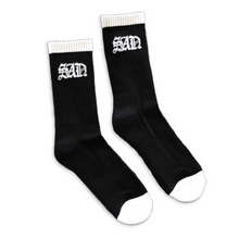 Load image into Gallery viewer, Black sad sock with white top band and toe band
